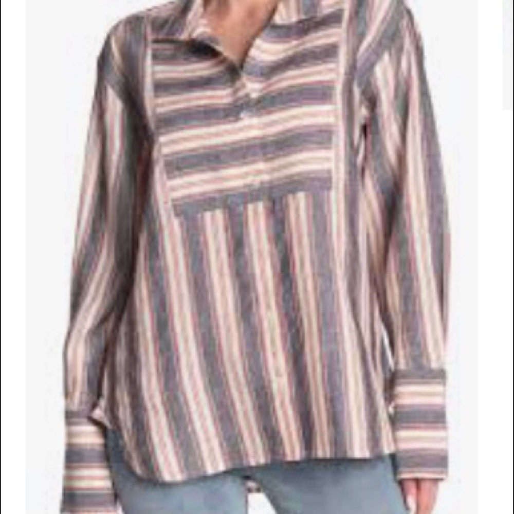 Frame Linen Stripe Bib Blouse